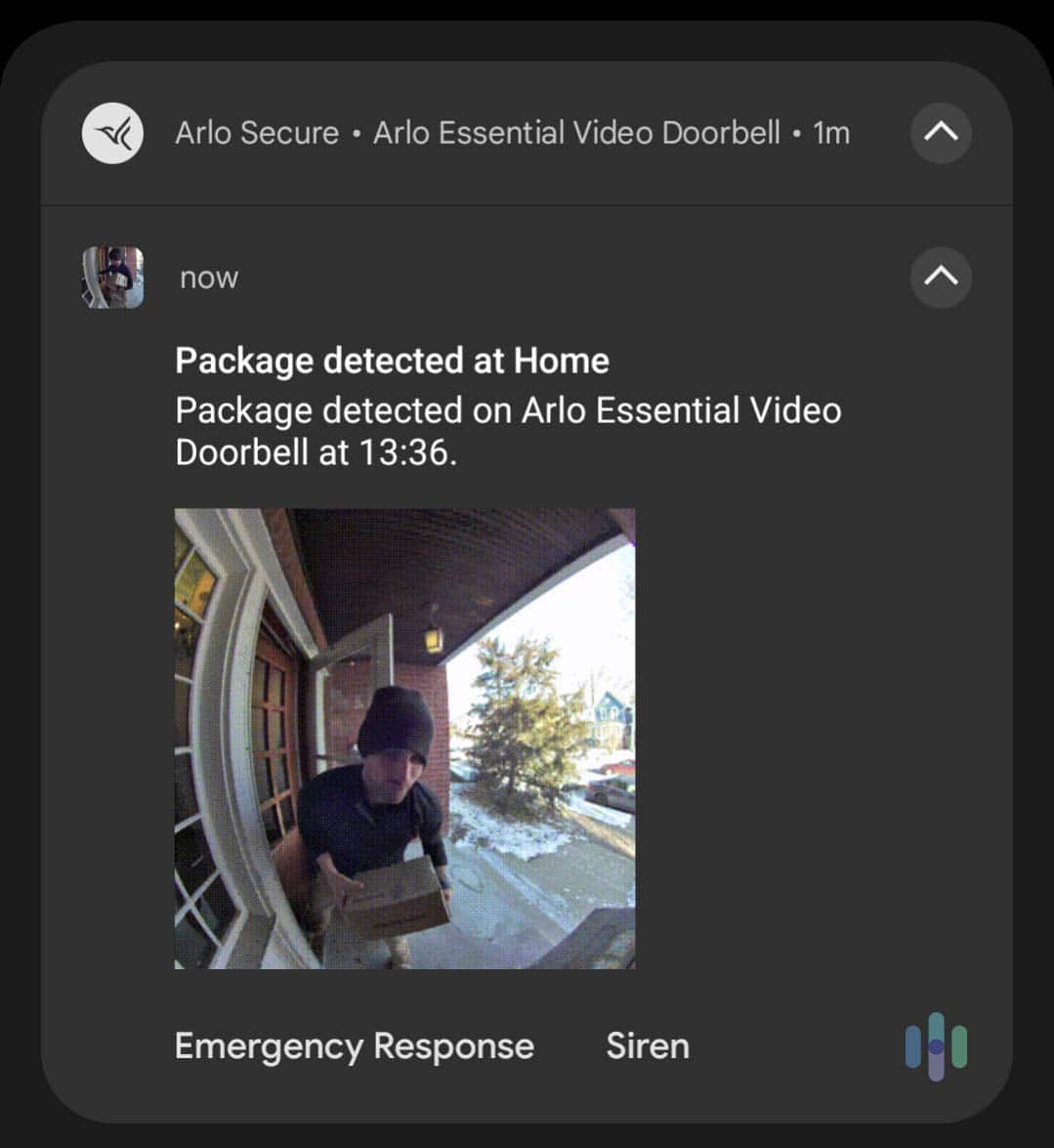 Package detected on the Arlo app