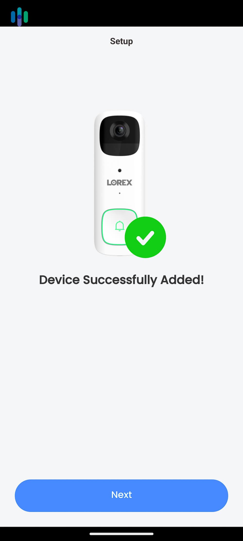 Device successfully added on the Lorex app