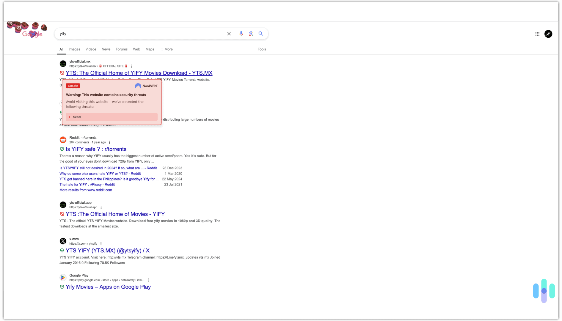 Nord's malware blocker passed our yiffy test.