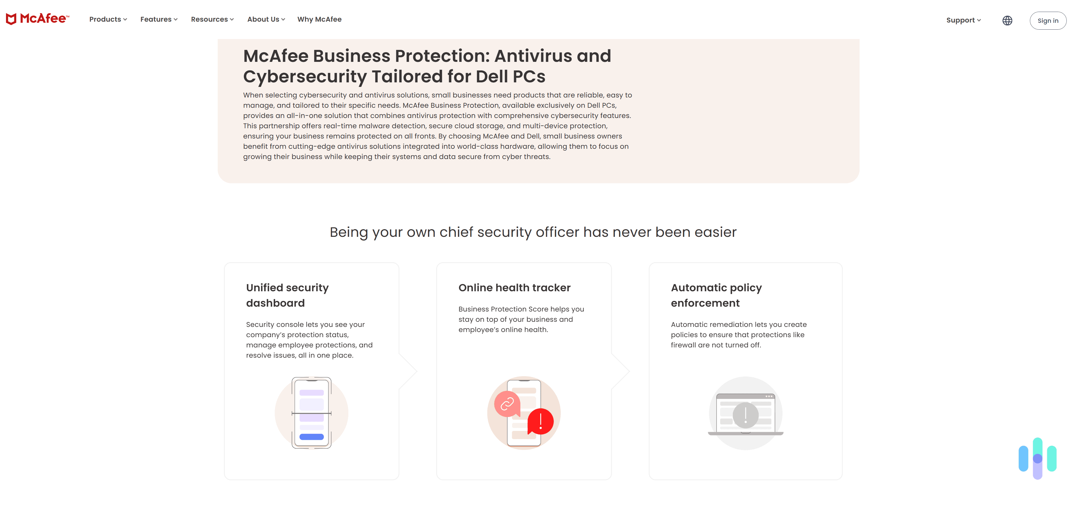 McAfee's antivirus for businesses is exclusively available on Dell laptops and desktops.