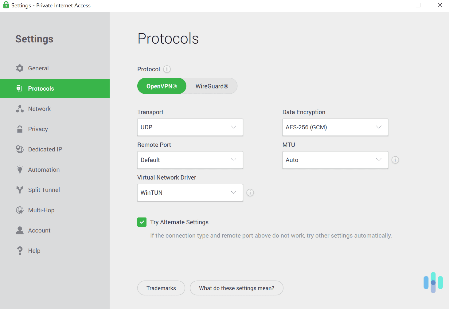 PIA secures your internet traffic with very strong encryption and VPN protocols.