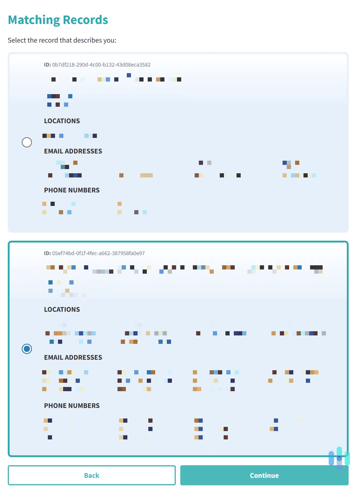 Choose the record that matches your personal information.