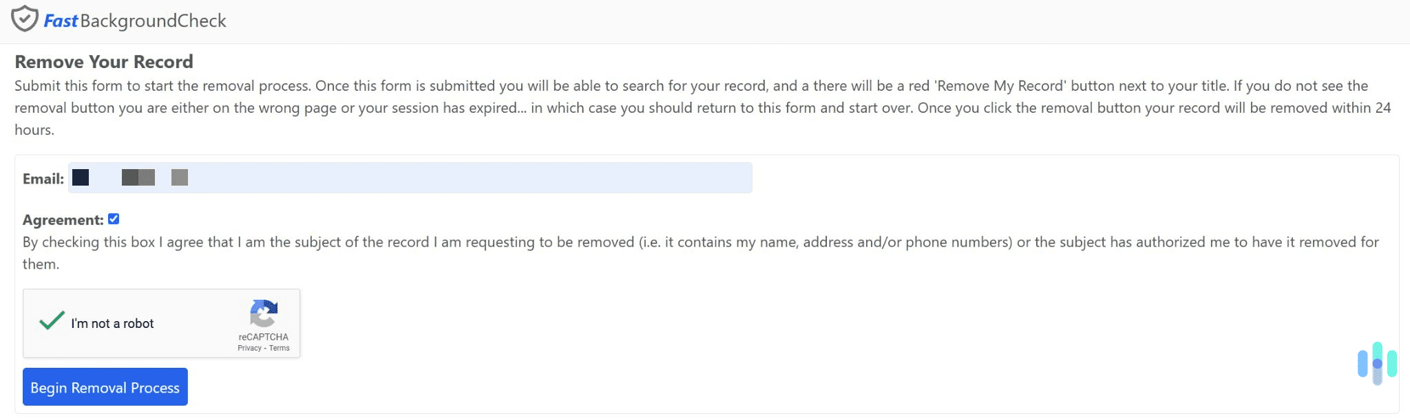 Enter your email address, check the agreement box, and complete the reCAPTCHA.