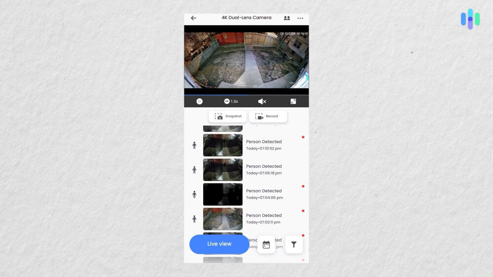 Lorex 4K Dual-Len event history in the Lorex app