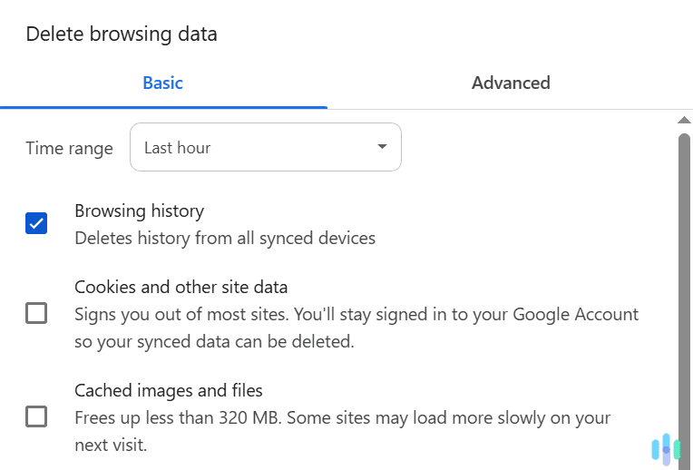 Make sure you choose your browsing history to be deleted.