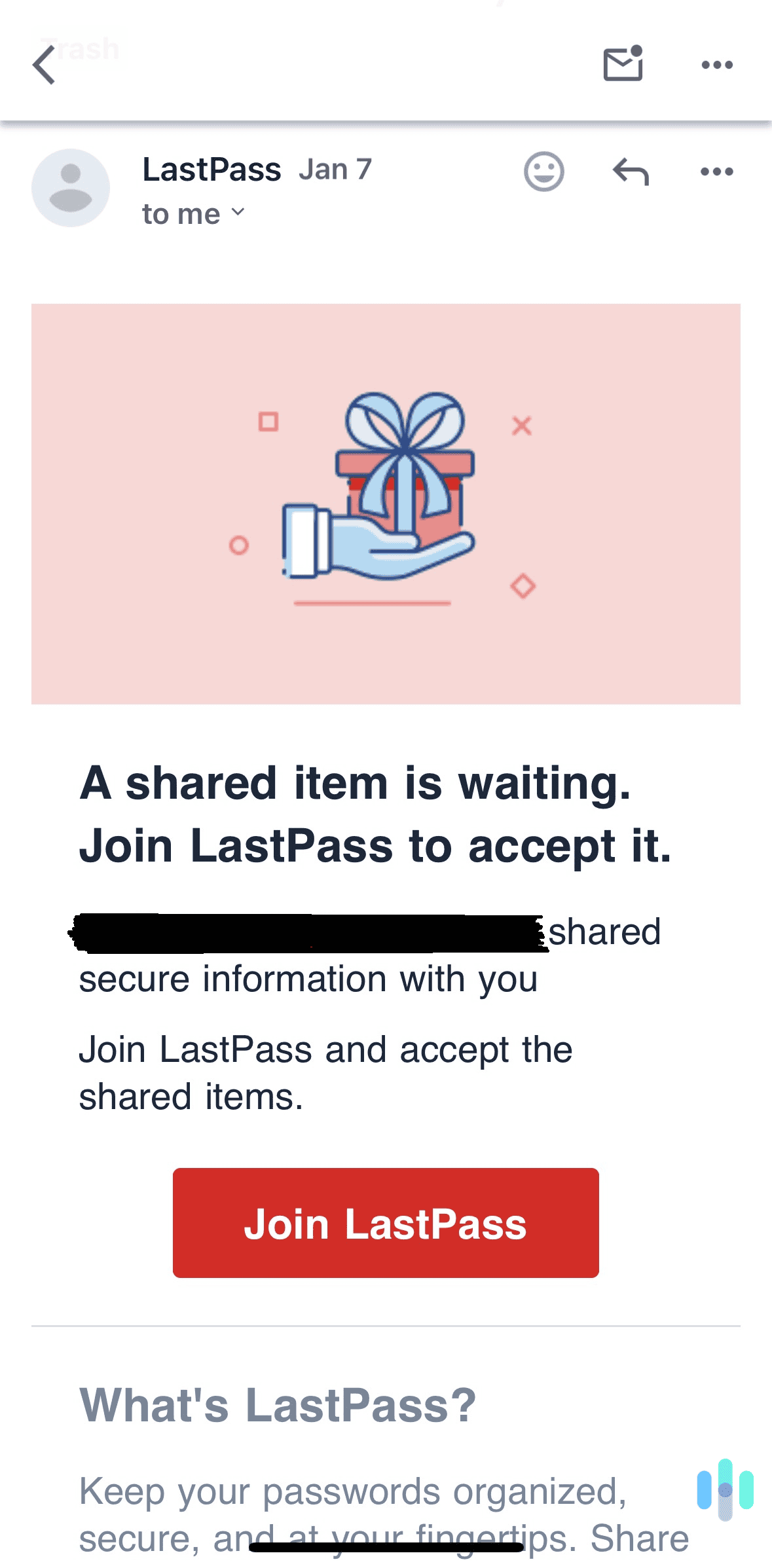 Non-users must join LastPass to receive shared passwords