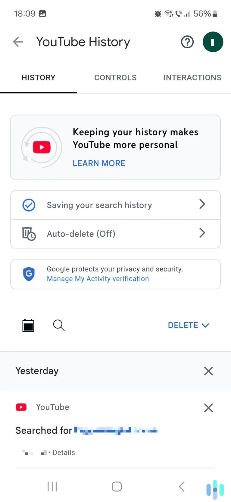 Select the delete drop-down menu, which is colored blue.