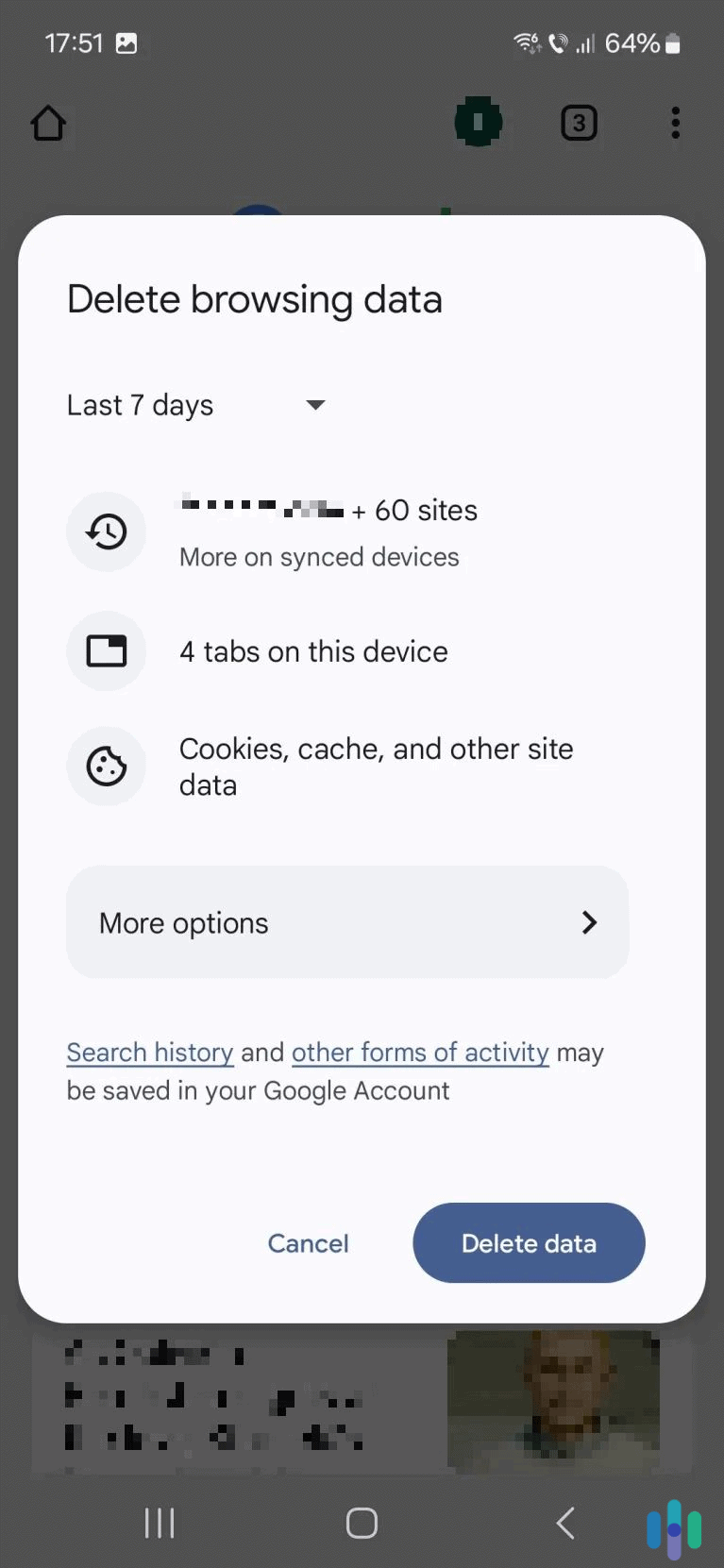 Tap the blue Delete button to clear your browsing history.