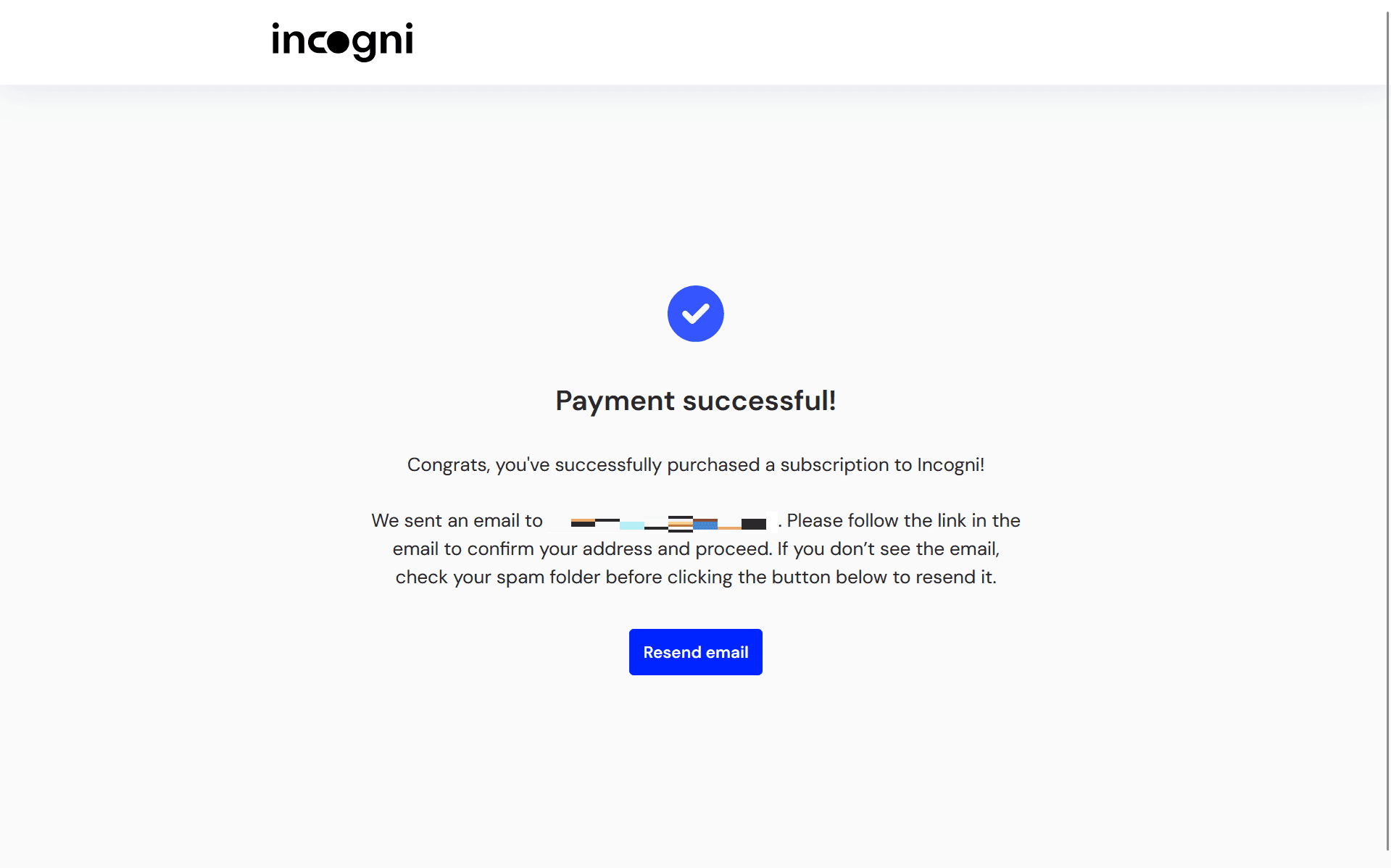 Incogni payment confirmation