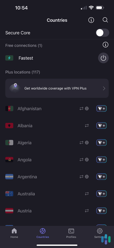 The free plan auto-connects you to the fastest server, so you can't manually pick locations.