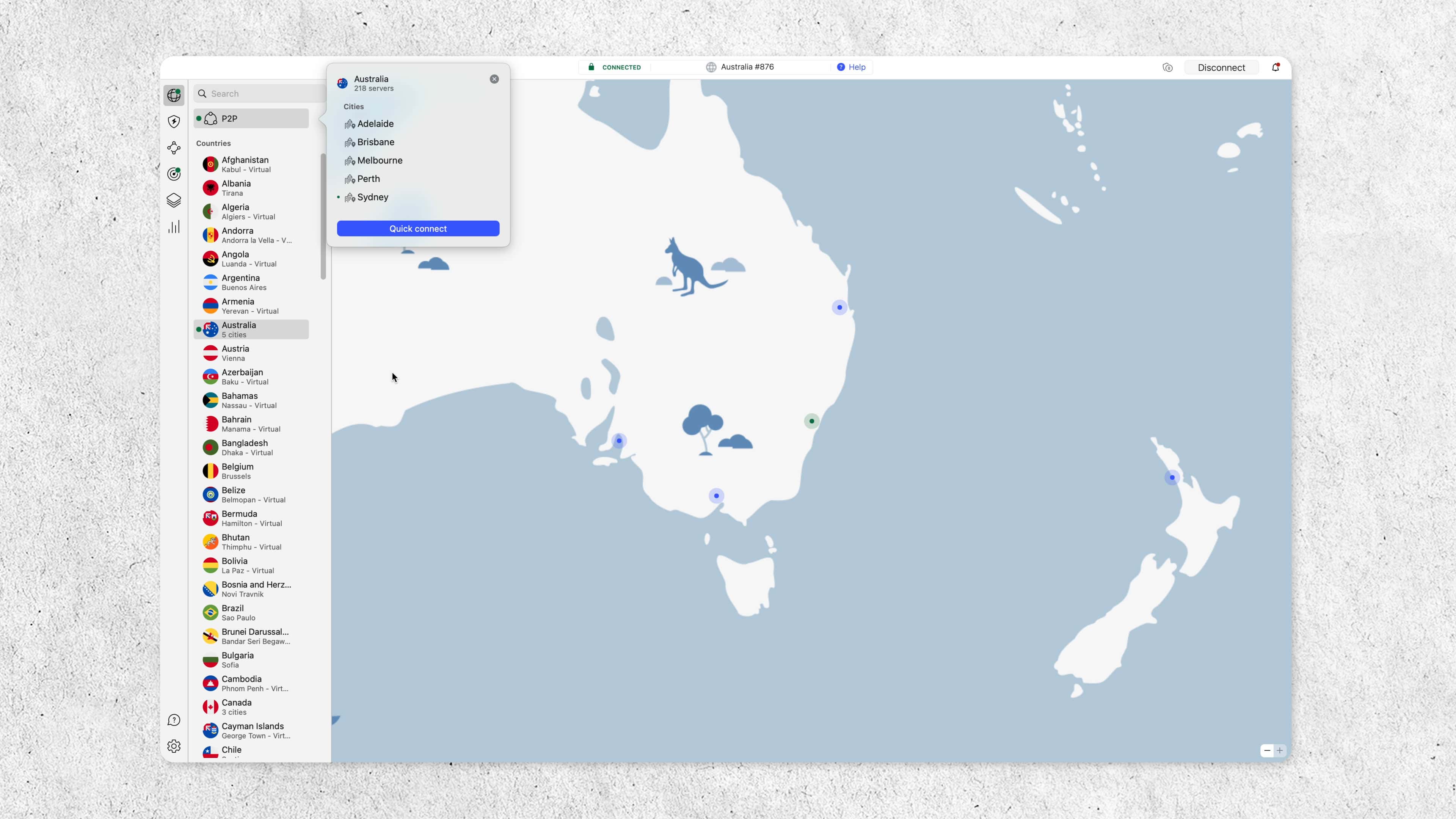 NordVPN connected to Sydney