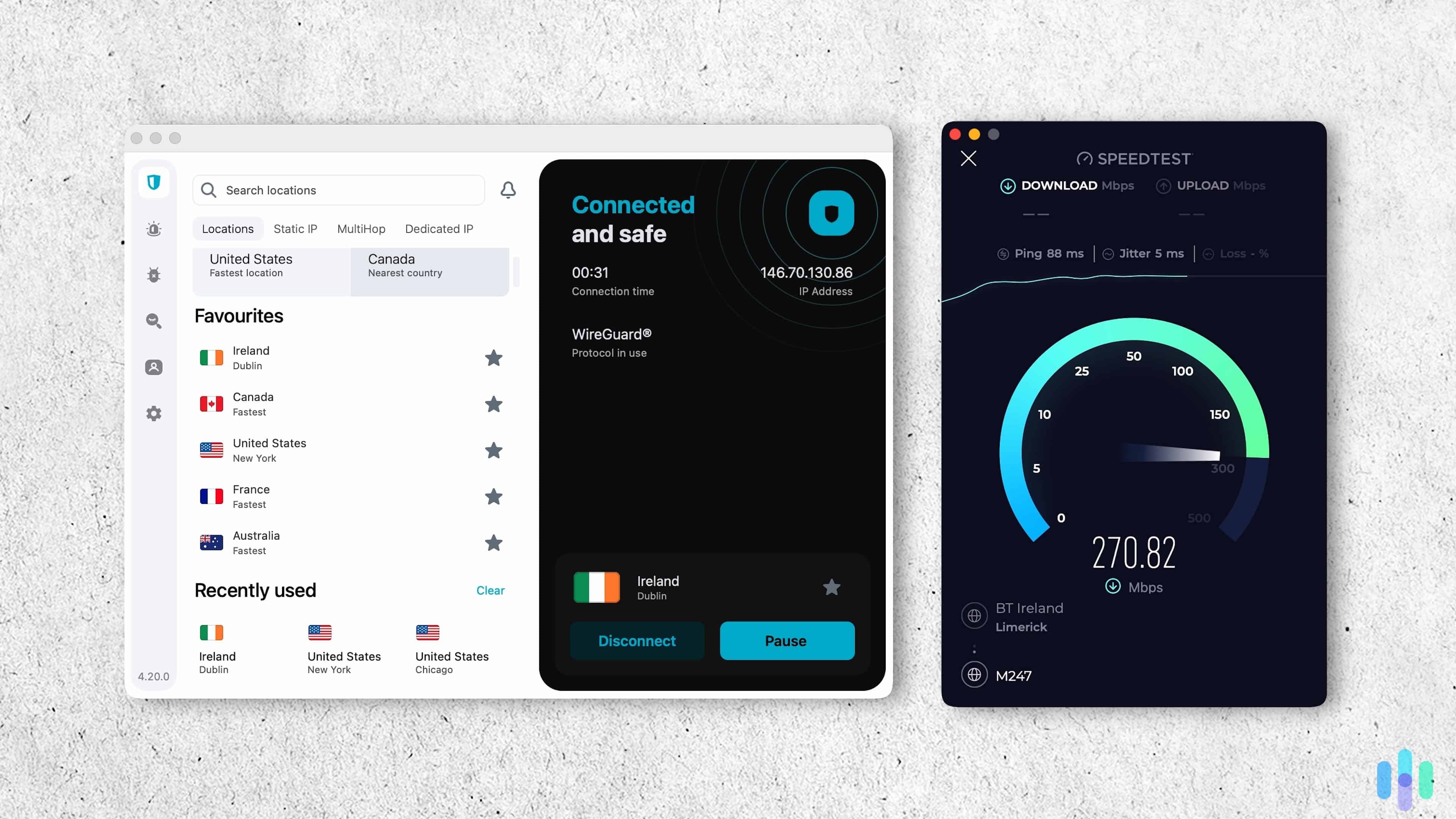 Even when we connected to a server across the pond, Surfshark only slowed our download speed by about 10 percent.