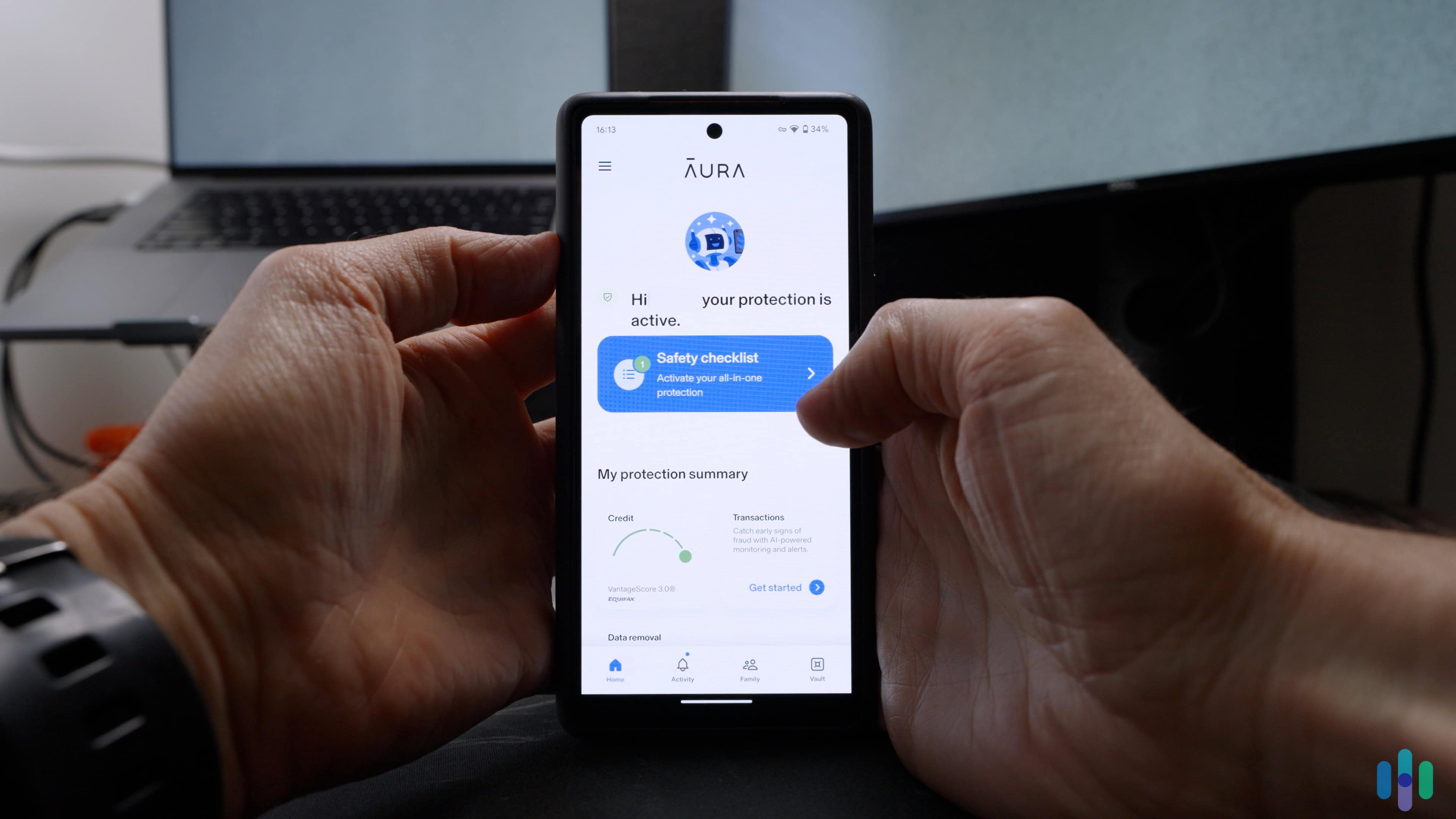 Aura’s safety checklist includes antivirus protection, password management, and identity theft protection