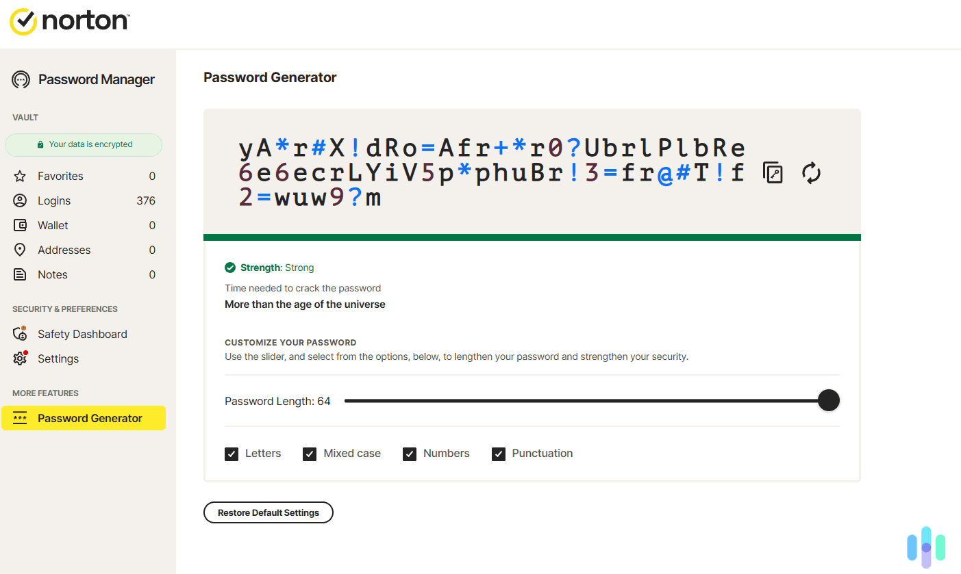 Norton’s password generator in action