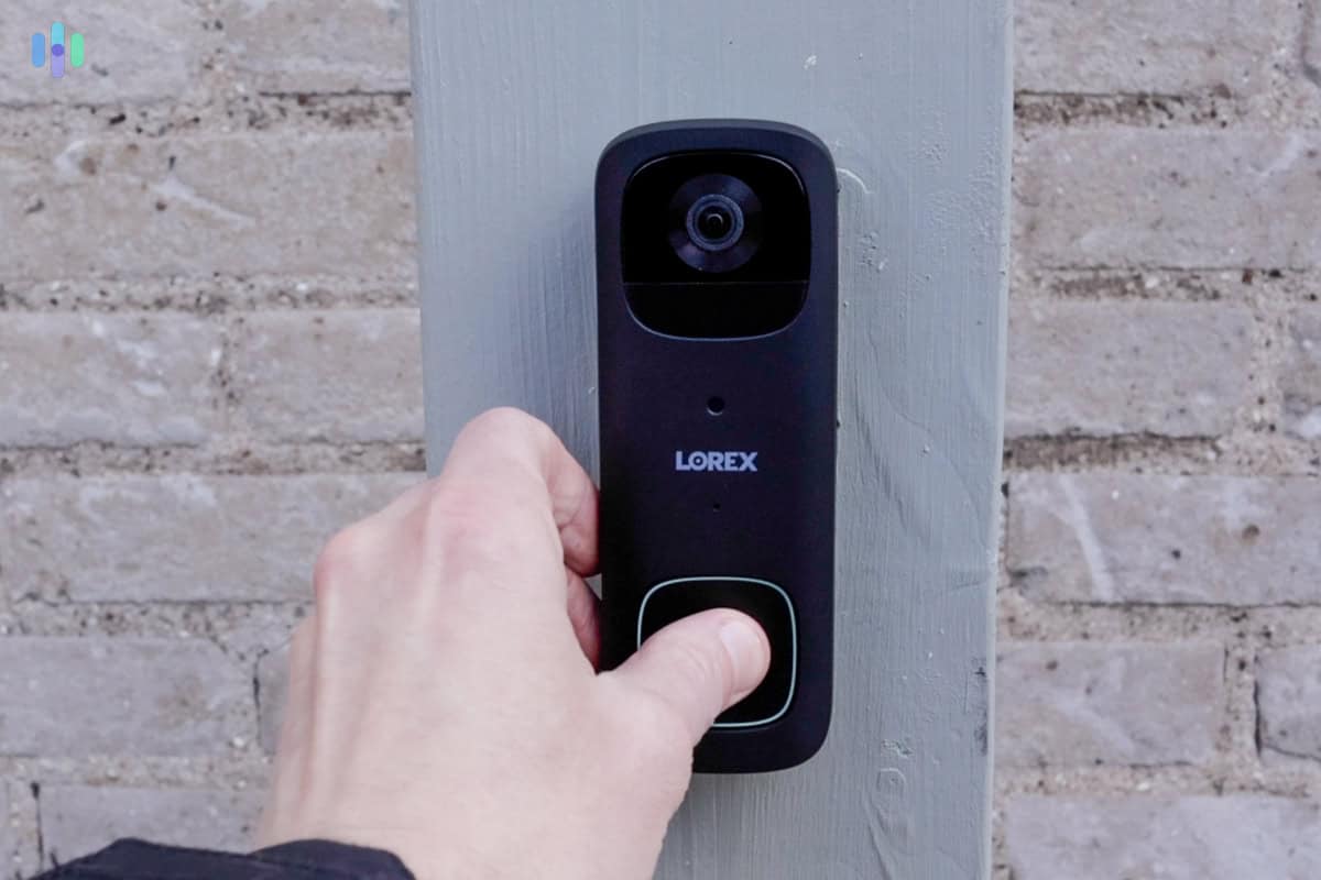 The doorbell button on our Lorex Video Doorbell sends us a notification and records a clip so we can see who it is.