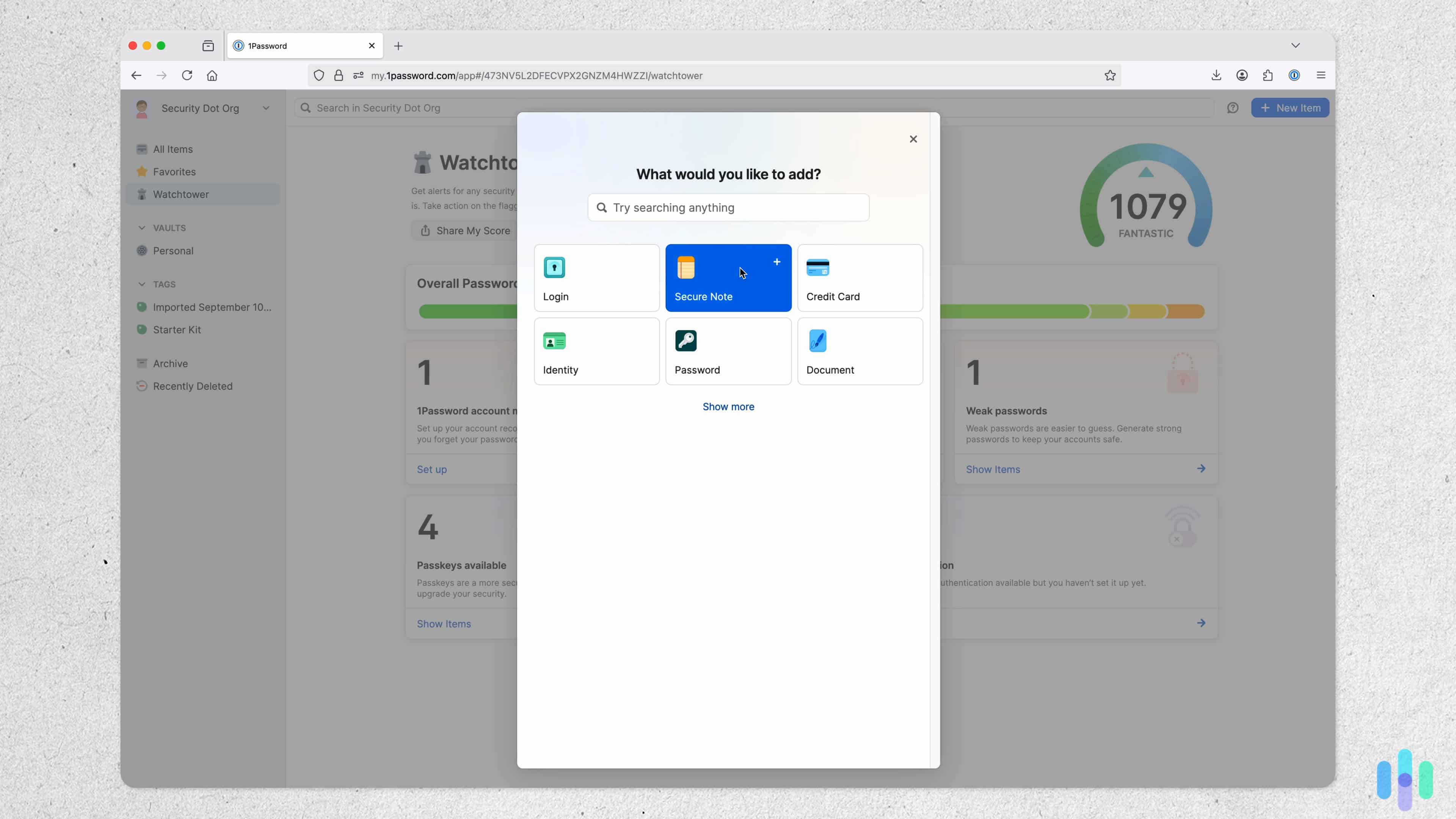  It was easy to add our login credentials, notes, and other information into our 1Password vault.