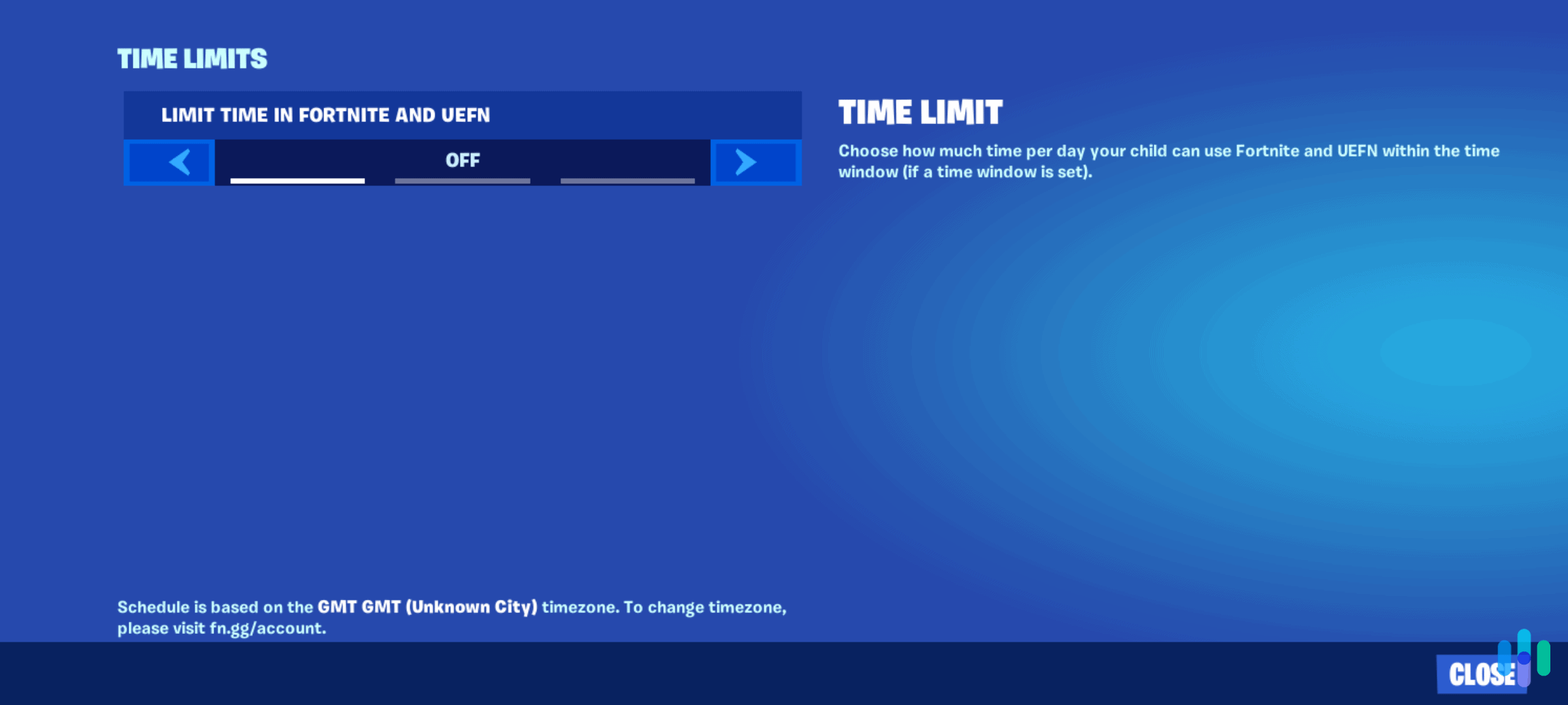 Fortnite lets you set up time limits and receive time reports. Fortnite lets you set up time limits and receive time reports.