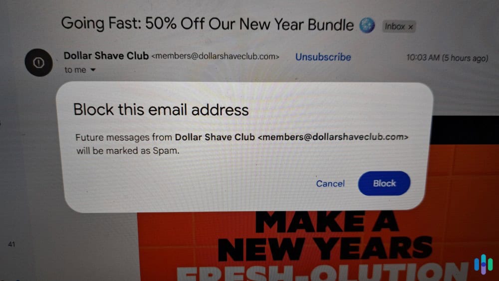 We used the step-by-step process in this guide to block marketing emails from the Dollar Shave Club.