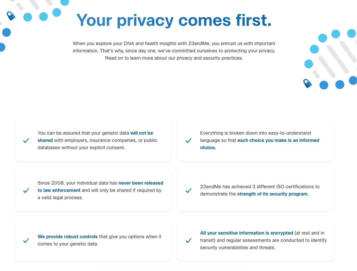 23andMe’s updated privacy page after the lawsuits 23andMe’s updated privacy page after the lawsuits.