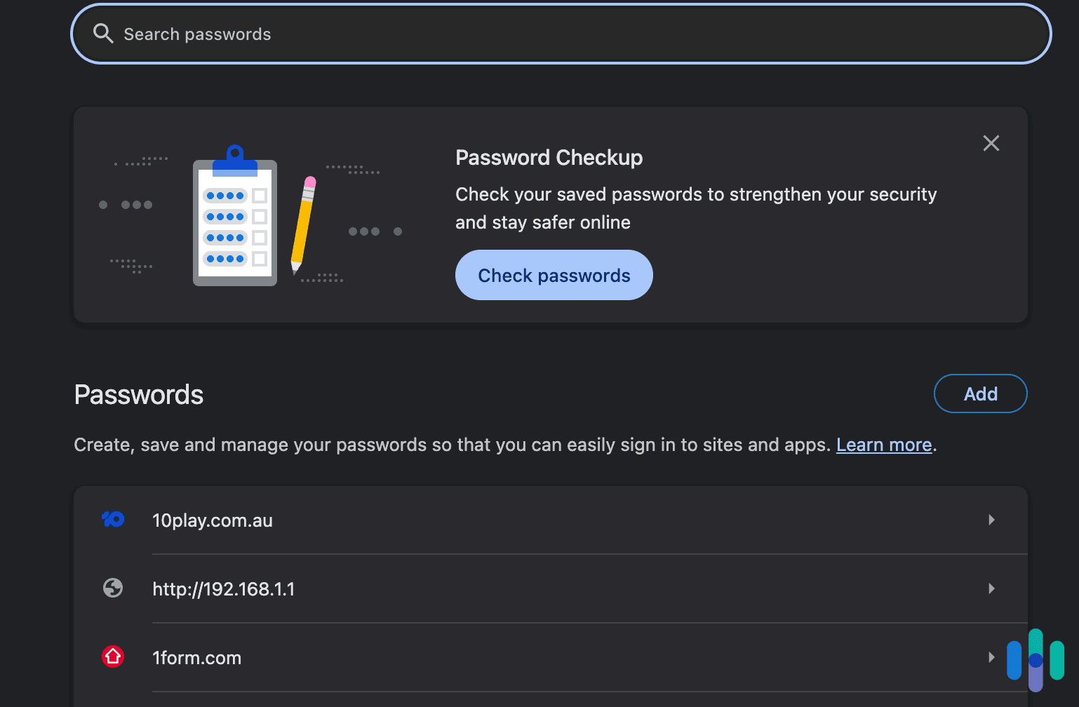 Chrome’s Password Manager page is built into the browser for easy access Chrome’s Password Manager page is built into the browser for easy access