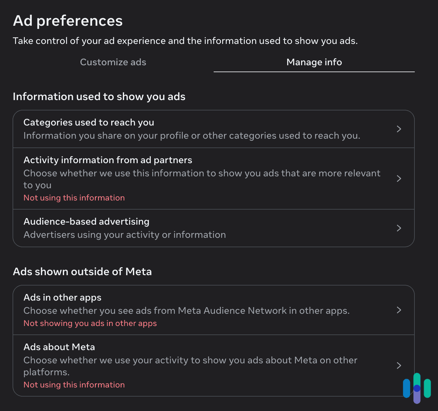 Meta lets you choose the information they use to display ads on Facebook and Instagram. Meta lets you choose the information they use to display ads on Facebook and Instagram.