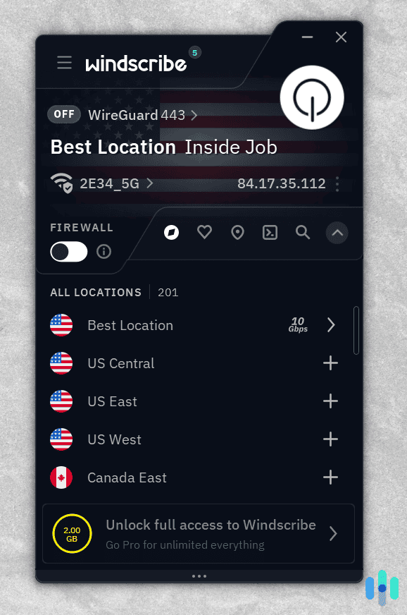 It took us some time to get used to the Windscribe app’s many icons It took us some time to get used to the Windscribe app’s many icons