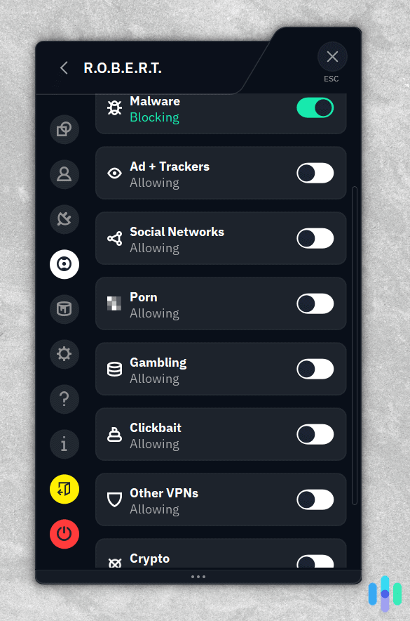 R.O.B.E.R.T. comes with eight preconfigured rules to block specific types of content R.O.B.E.R.T. comes with eight preconfigured rules to block specific types of content