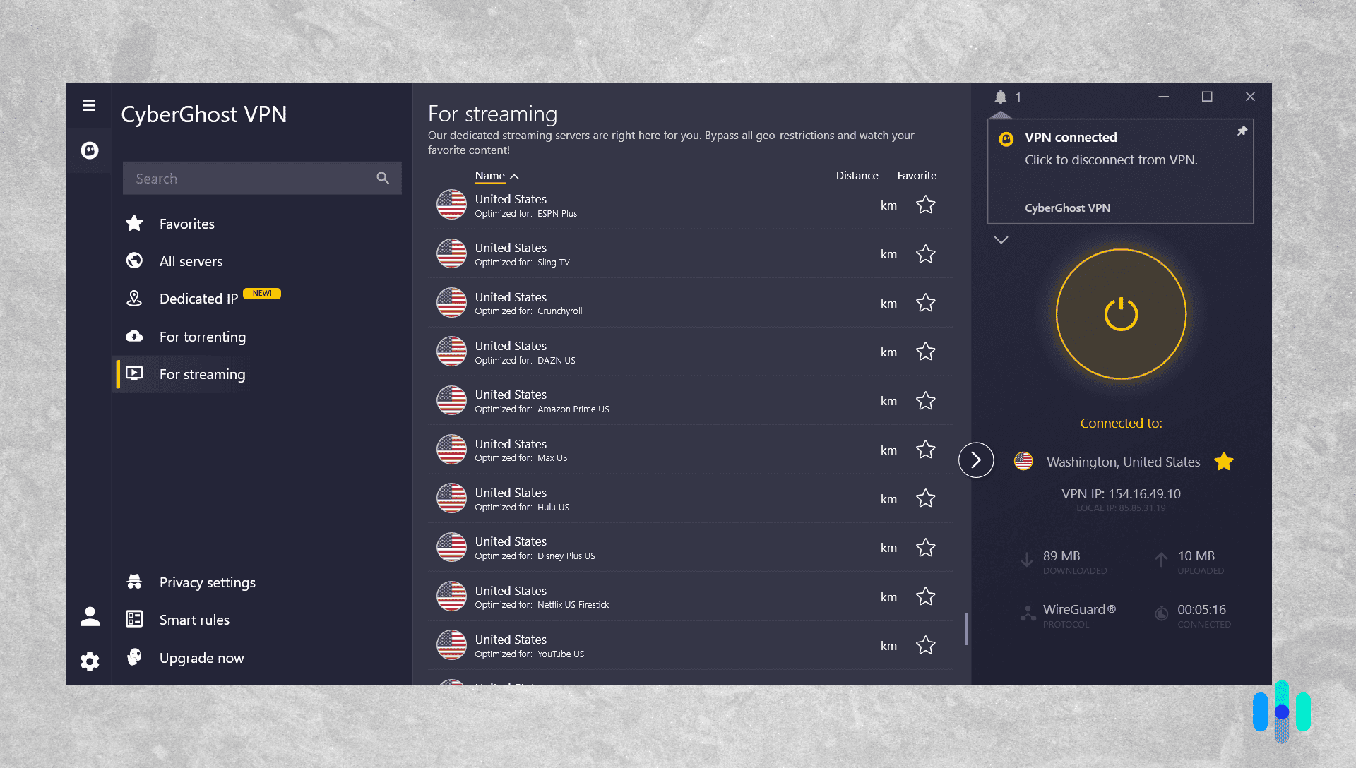 We used CyberGhost’s dedicated streaming servers to reliably bypass content restrictions We used CyberGhost’s dedicated streaming servers to reliably bypass content restrictions