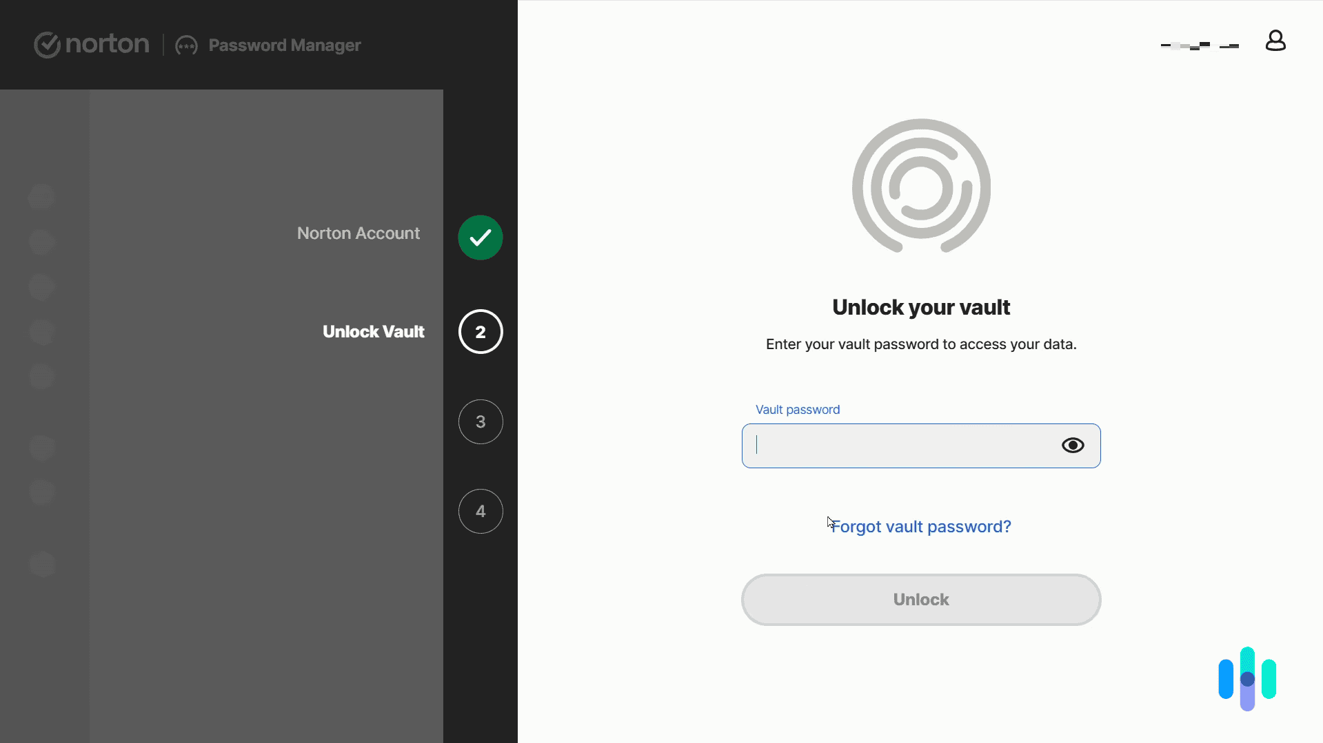 Unlocking our Norton 360 Password Manager vault to manage our saved passwords Unlocking our Norton 360 Password Manager vault to manage our saved passwords