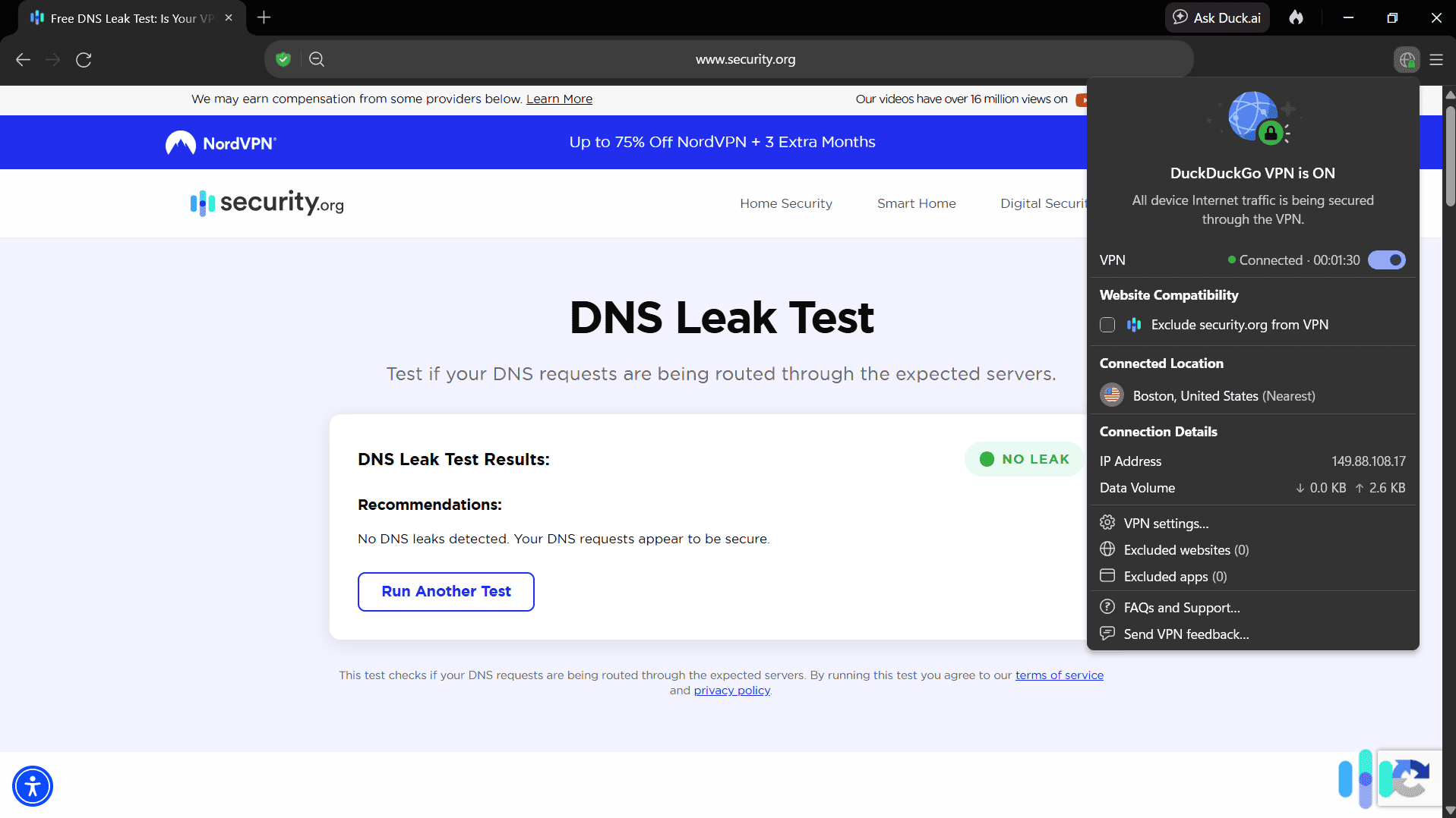 DuckDuckGo VPN passed every DNS leak test we ran DuckDuckGo VPN passed every DNS leak test we ran