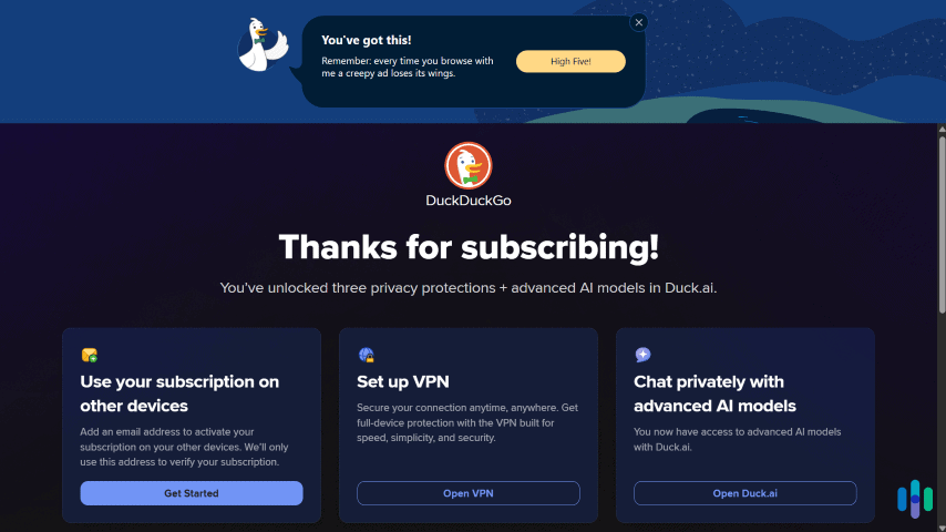 We subscribed to DuckDuckGo’s Plus plan to get full access to its VPN (Small) We subscribed to DuckDuckGo’s Plus plan to get full access to its VPN (Small)